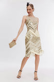 Champanhe brilhante Sequins franjado 1920s Gatsby Dress