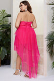 Plus Size Sparkly Fuchsia vestido de baile em camadas