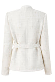 Luz de luxo lã branca emendando pequeno stand collar mulheres jaqueta
