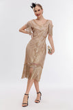 Preto Dourado Cold Shoulder Fringes 1920s Gatsby Vestido