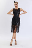 Vestido Gatsby Sparkly Black Fringed da década de 1920