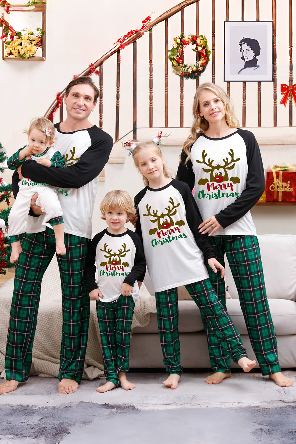 Verde Plaid Família Feliz Natal Conjuntos de pijama