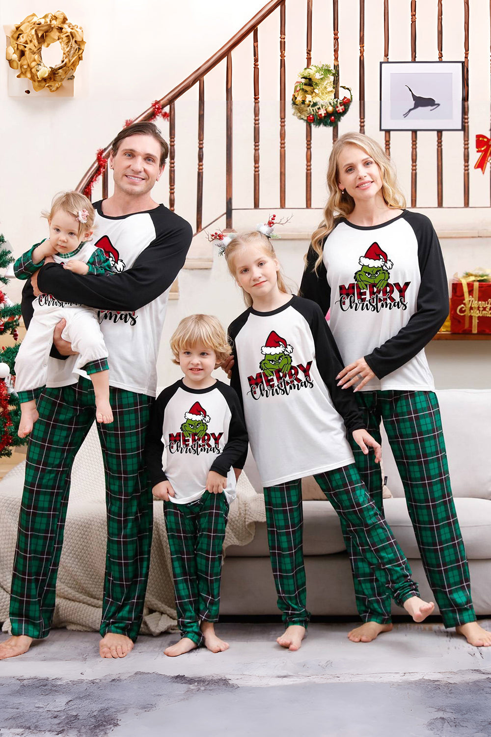 Verde Plaid Família Feliz Natal Conjuntos de pijama