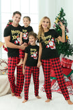 Pijamas de Natal da Família Plaid Preto e Vermelho com Mangas Curtas