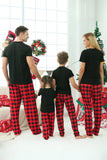 Pijamas de Natal da Família Plaid Preto e Vermelho com Mangas Curtas