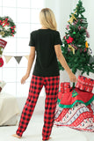 Pijamas de Natal da Família Plaid Preto e Vermelho com Mangas Curtas