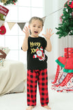 Pijamas de Natal da Família Plaid Preto e Vermelho com Mangas Curtas