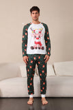 Conjunto de pijamas da família de Natal de veado verde escuro