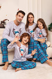 Veado cinzento e azul xadrez Natal Família combinando conjunto de pijamas
