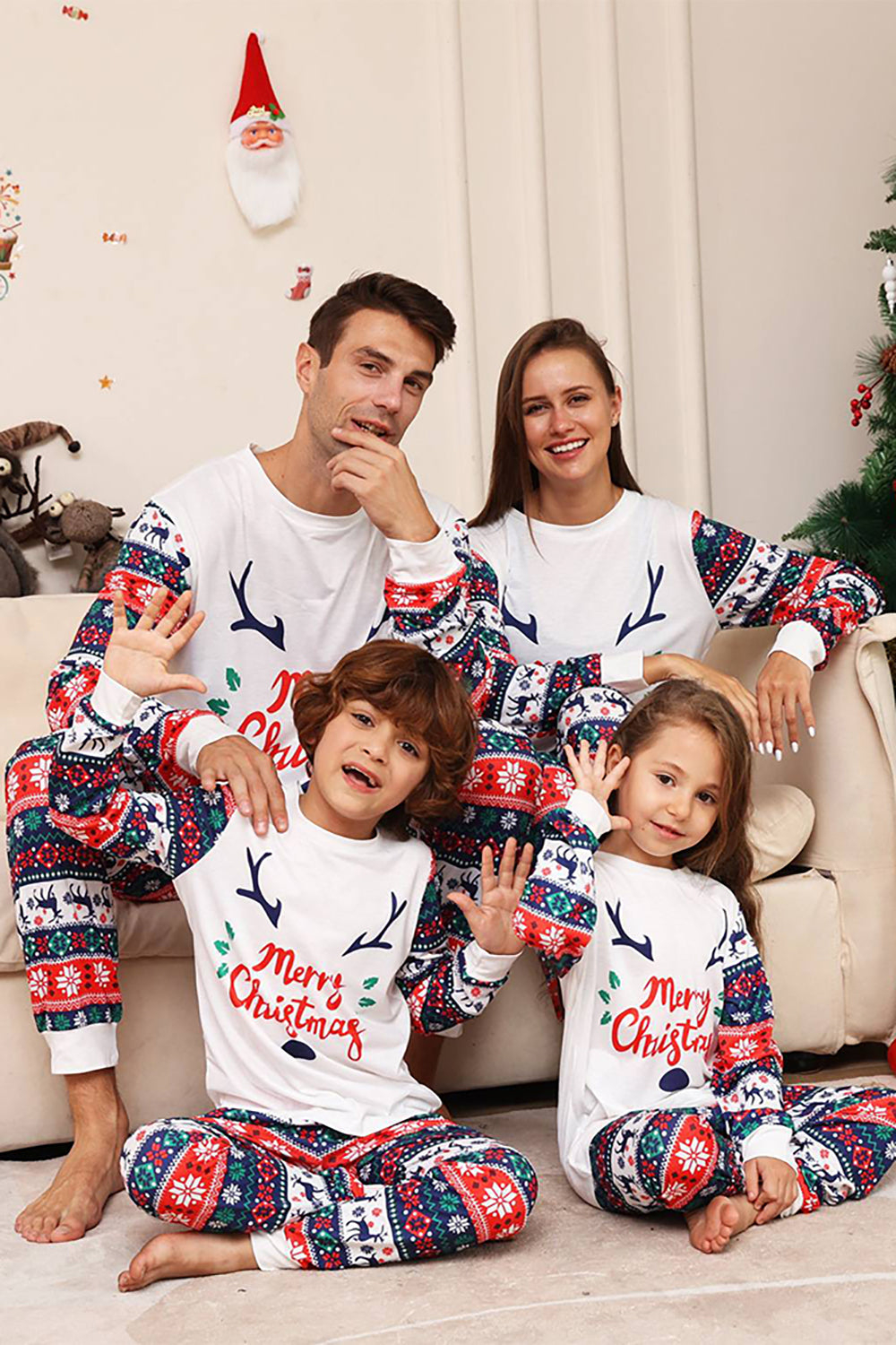 Veado branco e azul Snowflake Padrão Natal Família Combinando Pijamas set