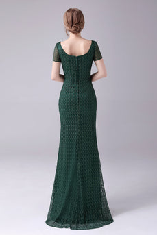 Sereia Verde Escura Pescoço Quadrado Chão-Comprimento Mãe Do Vestido Da Noiva