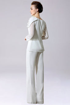 Macacão / Pantsuit separa Chiffon de comprimento de chão mãe do vestido de noiva com arco