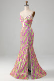 Hot Pink Sparkly Sereia Prom Dress com Fenda