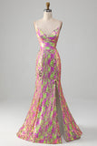 Hot Pink Sparkly Sereia Prom Dress com Fenda