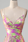Hot Pink Sparkly Sereia Prom Dress com Fenda
