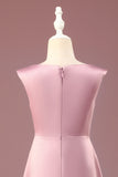 Dusty Rose Cetim A-line plissado V-neck Long Junior Vestido de Madrinha