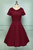 Borgonha Botão Vestido