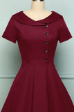 Borgonha Botão Vestido