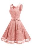 Blush V-Neck Lace Party Dress com faixa