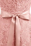Blush V-Neck Lace Party Dress com faixa