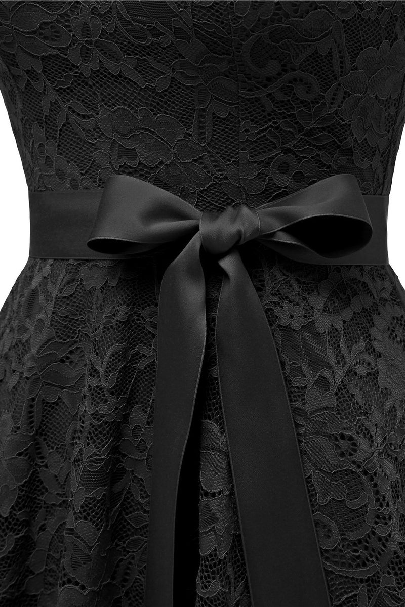 Carregar imagem no visualizador da galeria, Vestido de festa de renda preta com mangas