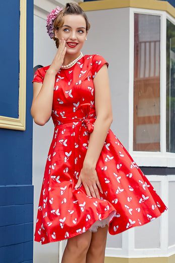 Vestido de balanço vermelho cereja dos anos 50