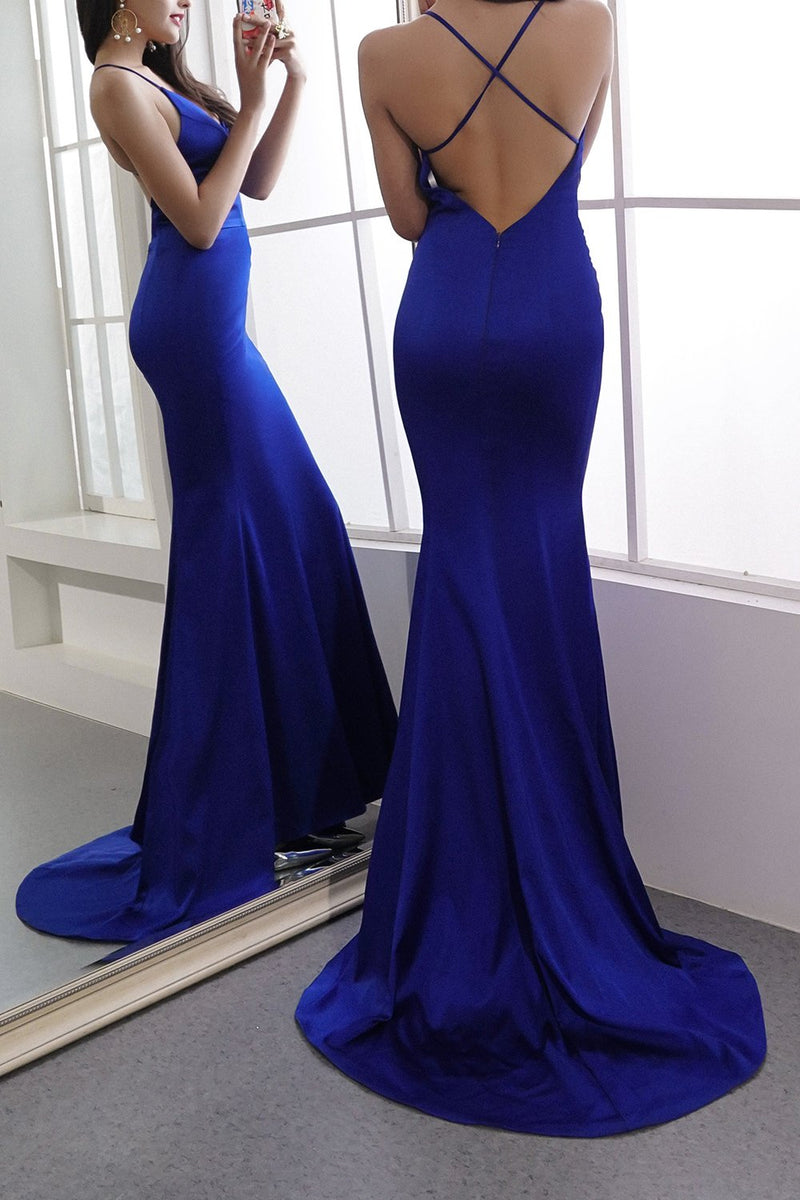 Carregar imagem no visualizador da galeria, Vestido de noite de cetim azul royal