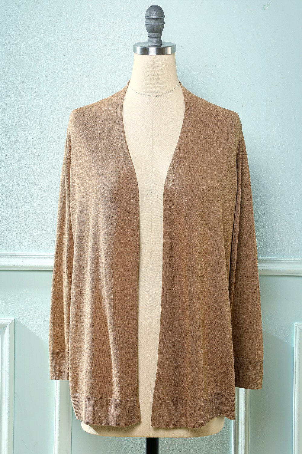 Cardigan de Mangas Compridas Marrom