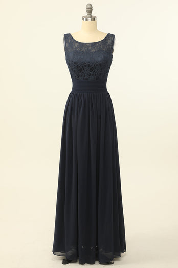 Blush Vestido Longo Chiffon Renda Dama de Honra