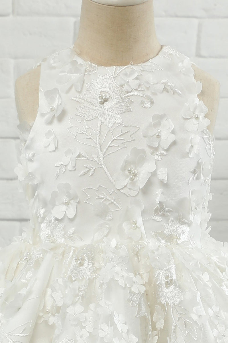 Carregar imagem no visualizador da galeria, Vestido de menina flor sem mangas de aplique branco