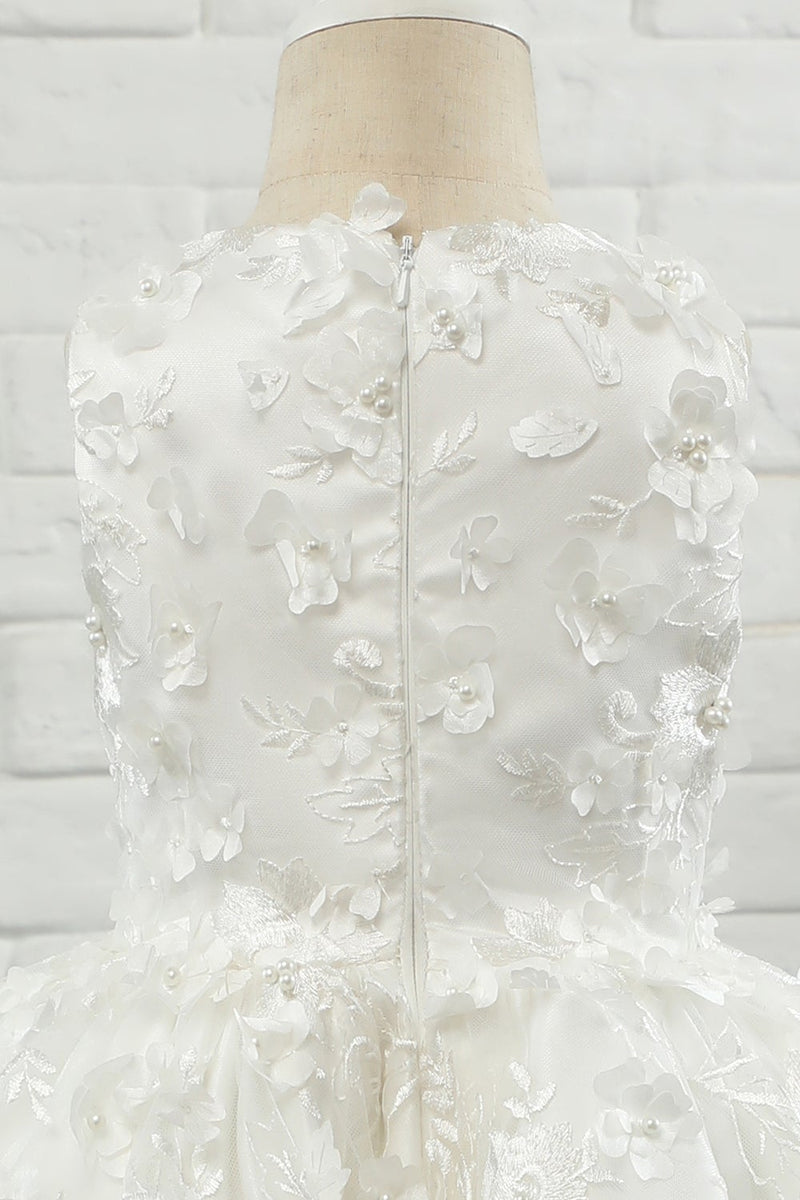 Carregar imagem no visualizador da galeria, Vestido de menina flor sem mangas de aplique branco