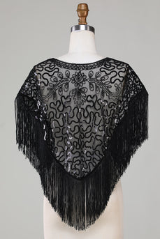Black Sequins Glitter Cabo dos anos 1920 com franjas