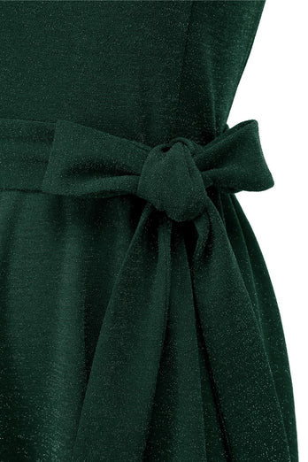 Vestido de 1950 vintage verde escuro com faixa