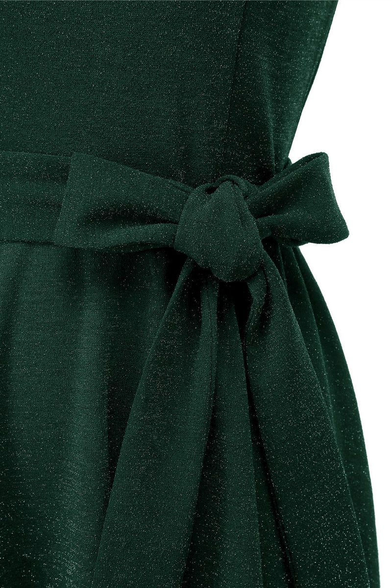 Carregar imagem no visualizador da galeria, Vestido de 1950 vintage verde escuro com faixa