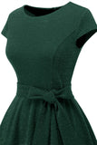 Vestido de 1950 vintage verde escuro com faixa
