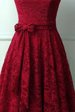 Vestido Midi de Renda Vermelho Escuro