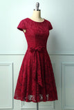 Vestido Midi de Renda Vermelho Escuro