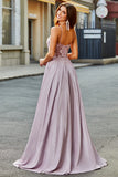 Sparkly A-Line Espaghetti Correias Blush Prom Dress com Missangas