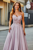 Sparkly A-Line Espaghetti Correias Blush Prom Dress com Missangas