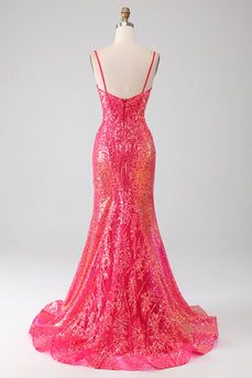 Sereia brilhante Fuchsia Prom Dress com Sequins