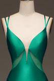 Verde profundo V-neck cetim sereia vestido de baile com renda-up para trás