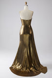 Brilhante Sereia Dourado Metalizado Vestido de Baile de Formatura com Fenda