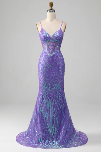Sereia Sparkly Purple Corset Prom Dress