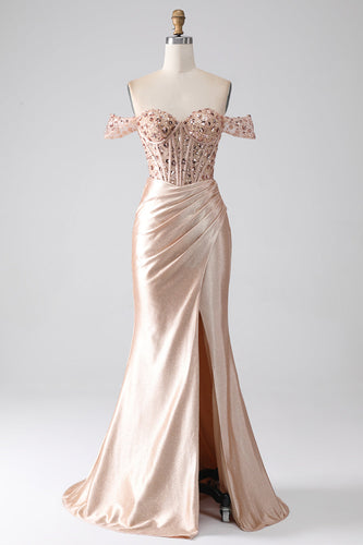 Sereia Champagne Corset Prom Dress