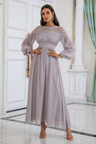Vestido de festa de casamento de manga comprida cinzenta Chiffon