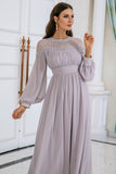 Vestido de festa de casamento de manga comprida cinzenta Chiffon