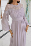 Vestido de festa de casamento de manga comprida cinzenta Chiffon