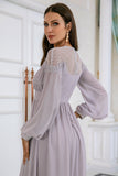 Vestido de festa de casamento de manga comprida cinzenta Chiffon