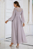 Vestido de festa de casamento de manga comprida cinzenta Chiffon
