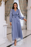 Vestido de mãe de mangas compridas azuis